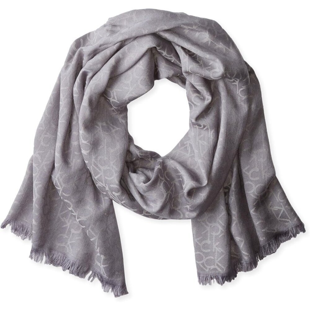 Women's Heathered Grey Lightweight Pashmina Scarf Tonal Logo Pattern shawl